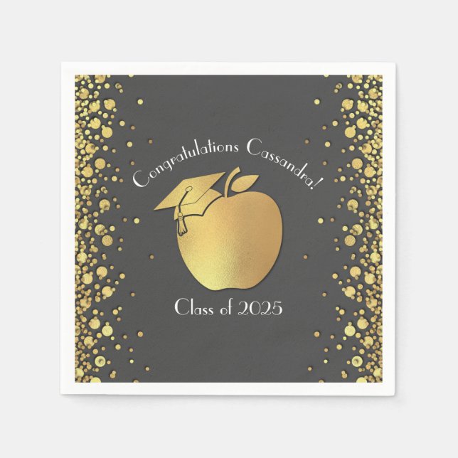 Guardanapo De Papel Cinza de Graduação de Professores Dourada (Frente)