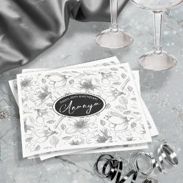 Guardanapo De Papel Cinza de Padrão Floral de Contorno Descrito/Wht ID