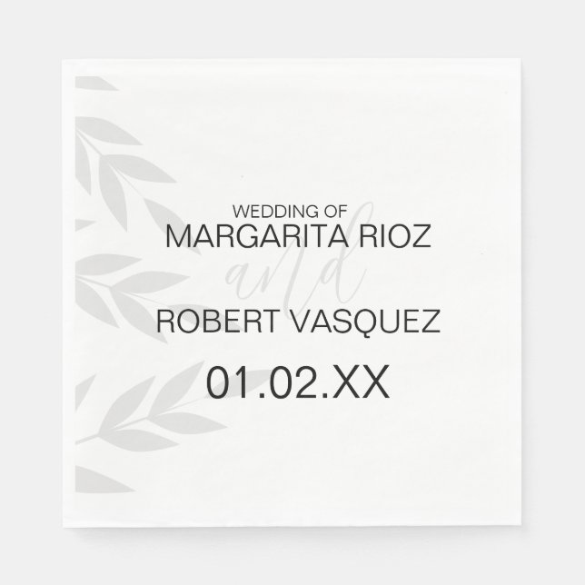 Guardanapo De Papel Cinza de Ramificação Moderna Branco Preto (Frente)