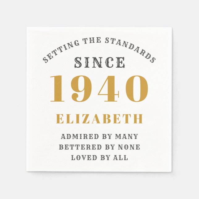 Guardanapo De Papel Cinza Dourada Elegante de Aniversário Personalizad (Frente)