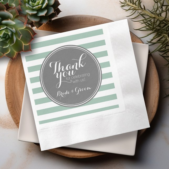 Guardanapo De Papel Cinza e Verde Menta - Noiva Noivo Casamento Obriga (Personalized Wedding Thank You Napkins)
