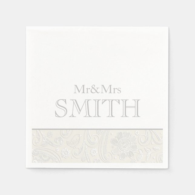 Guardanapo De Papel Cinza Elegante Casamento Sr. & Sra. (Frente)