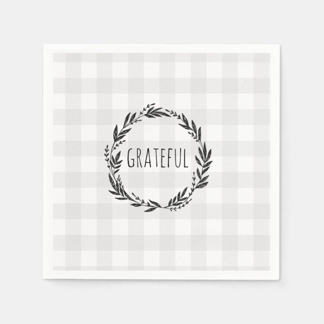 Guardanapo De Papel Cinza Grateful Gingham Pattern Wreath (Frente)