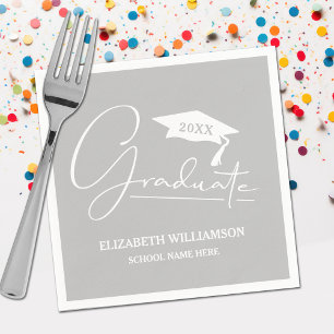 Guardanapo De Papel Cinza Prata do Boné de formatura de Script Branco