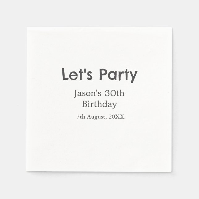 Guardanapo De Papel cinza simples aniversário de 30 anos vamos da fest (Frente)