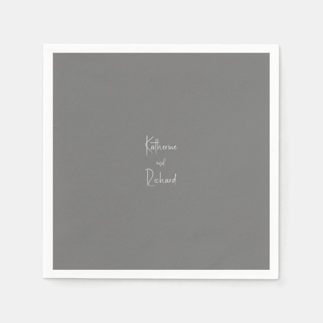 Guardanapo De Papel Cinza Simples Casamento Personalizado Coquetel Nap (Frente)
