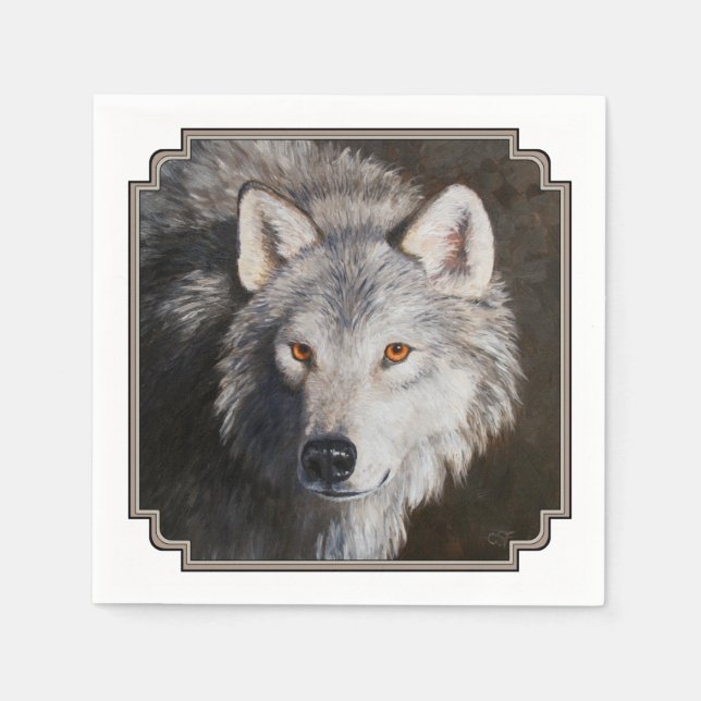 Guardanapo De Papel Cinza Timber Wolf Face (Frente)