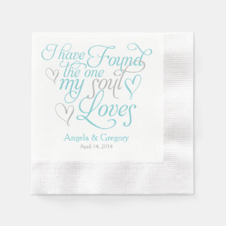 Guardanapo De Papel Cinza Turquesa Minha Alma Adora Casamento Cardíaco
