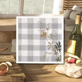 Guardanapo De Papel Cinza White Floral Gingham Xadrez Country Farmhous