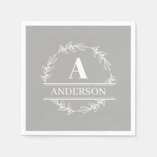 Guardanapo De Papel Cinza White Wreath Family Name Monograma