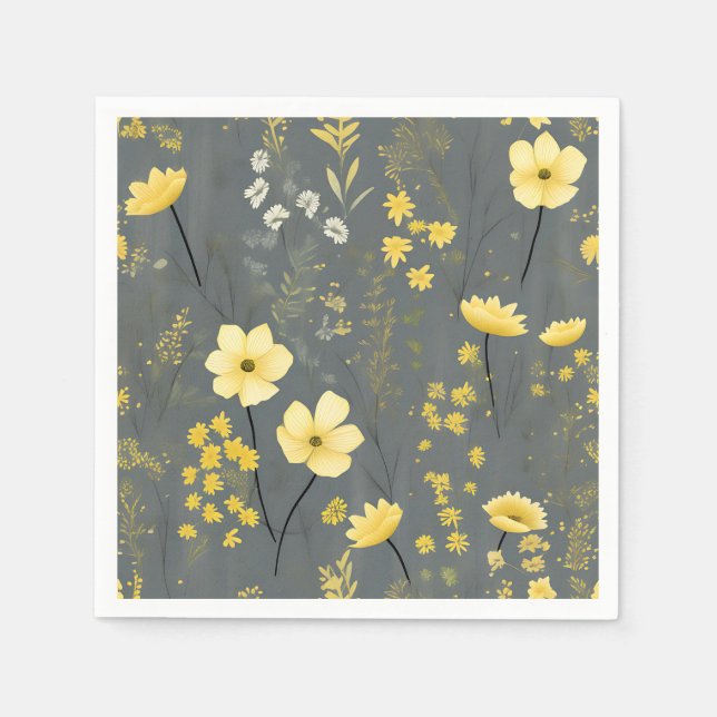 Guardanapo De Papel Cinzas das flores da vindima e amarelo (Frente)