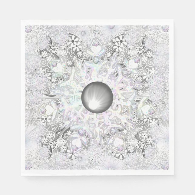 Guardanapo De Papel Cinzas de rendas cerâmicas e flocos de neve (Frente)