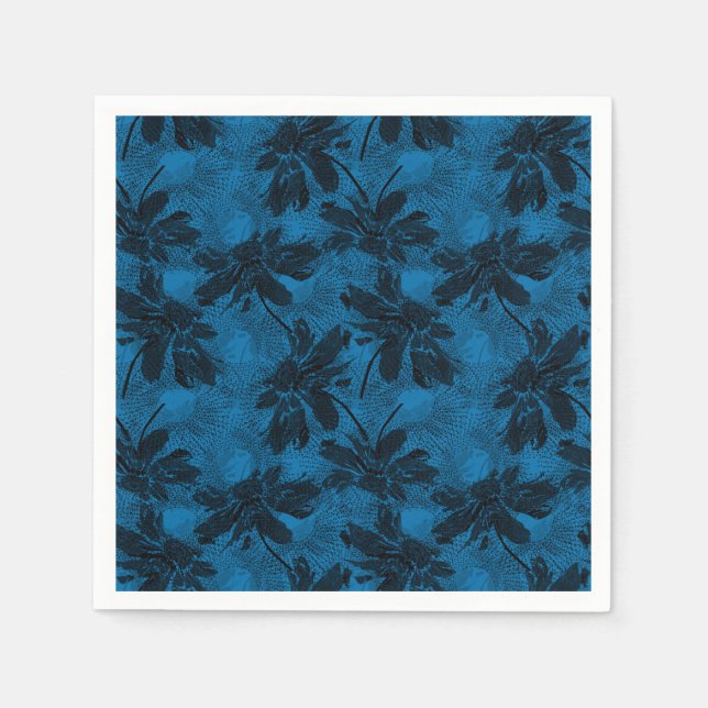 Guardanapo De Papel Cinzas e padrão floral azul. (Frente)