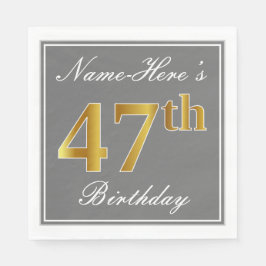 Guardanapo De Papel Cinzas Elegantes, Faux Dourado 47.o Aniversário; N