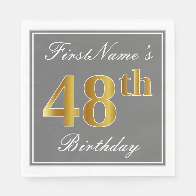 Guardanapo De Papel Cinzas Elegantes, Faux Dourado 48º Aniversário; No (Frente)