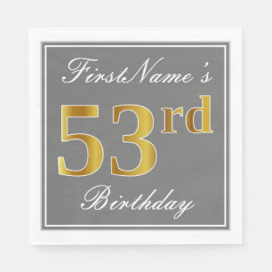 Guardanapo De Papel Cinzas Elegantes, Faux Dourado 53º Aniversário;