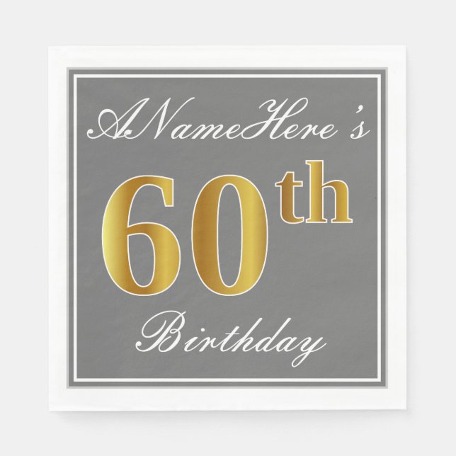 Guardanapo De Papel Cinzas Elegantes, Faux Dourado 60º Aniversário; No (Frente)