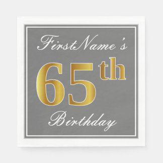 Guardanapo De Papel Cinzas Elegantes, Faux Dourado 65.o Aniversário; N