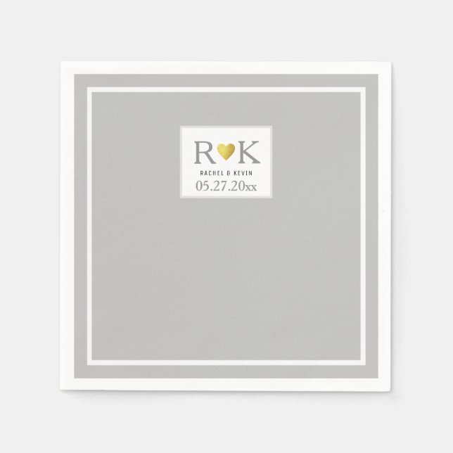 Guardanapo De Papel Cinzas Monogramas de Casamento Elegante (Frente)