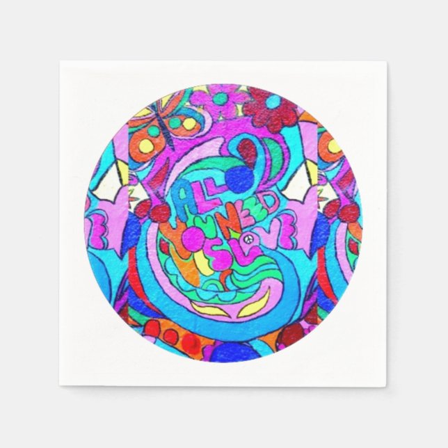 Guardanapo De Papel círculo de amor hippie groovy (Frente)