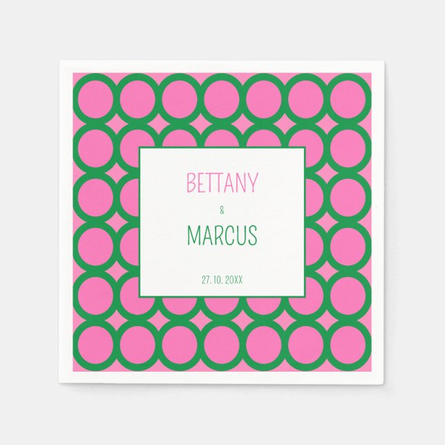 Guardanapo De Papel Círculo Geométrico Verde e Rosa do meio século (Frente)