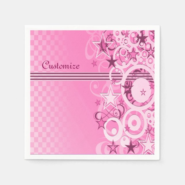 Guardanapo De Papel Círculos Retroativos e Estrelas Nápoles Rosa (Frente)