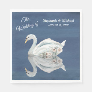 Guardanapo De Papel Cisne floral branca no casamento azul