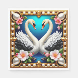 Guardanapo De Papel Cisnes de Casamento Enquadrados com Ouro e Flores
