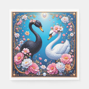 Guardanapo De Papel Cisnes de Casamento Enquadrados com Ouro e Flores