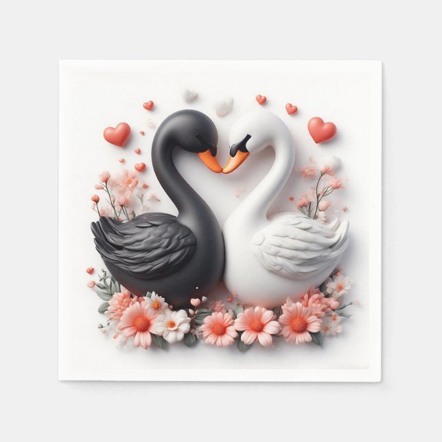 Guardanapo De Papel Cisnes Românticos Decorados com Flores (Frente)