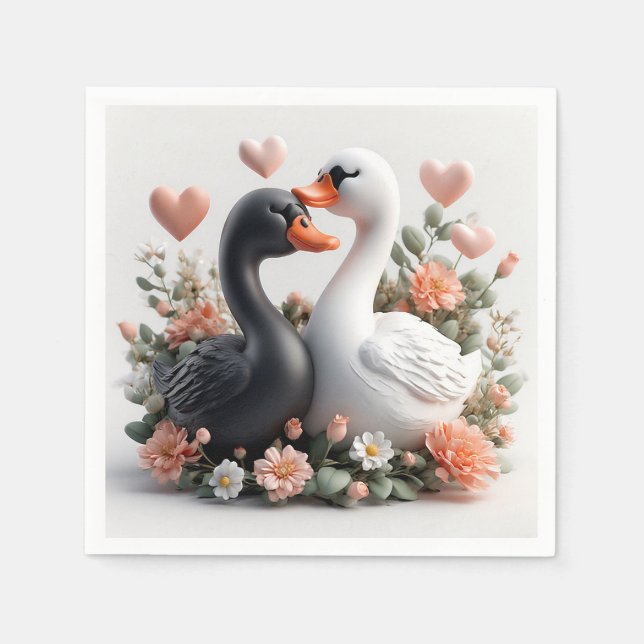 Guardanapo De Papel Cisnes Românticos Decorados com Flores (Frente)