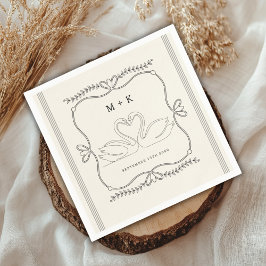 Guardanapo De Papel Cisnes Vintage Listras Monograma Inicial Casamento