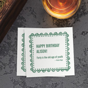 Guardanapo De Papel Citação Literária de Aniversário de 40 anos de Vic