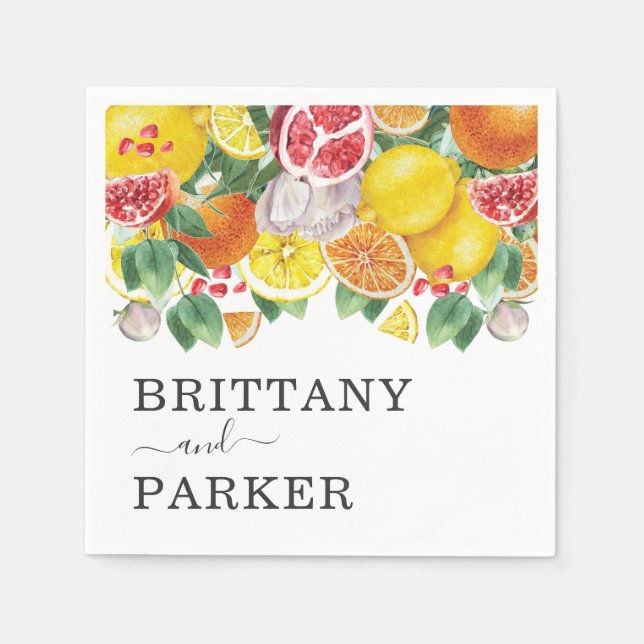 Guardanapo De Papel Citrus Botanical Wedding Watercolor (Frente)