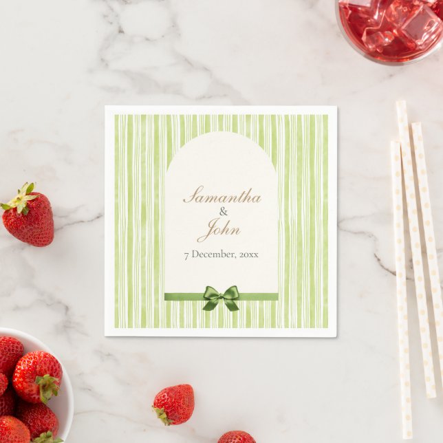 Guardanapo De Papel Citrus Green Striped Retro Wedding Paper Napkins (Insitu)