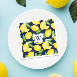 Guardanapo De Papel Citrus Lemon Marinho Blue Monogramas Napkins