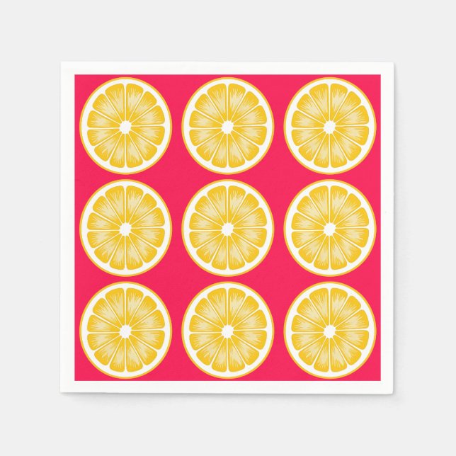 Guardanapo De Papel Citrus Lemon Slice Rosa Quente e Amarelo (Frente)