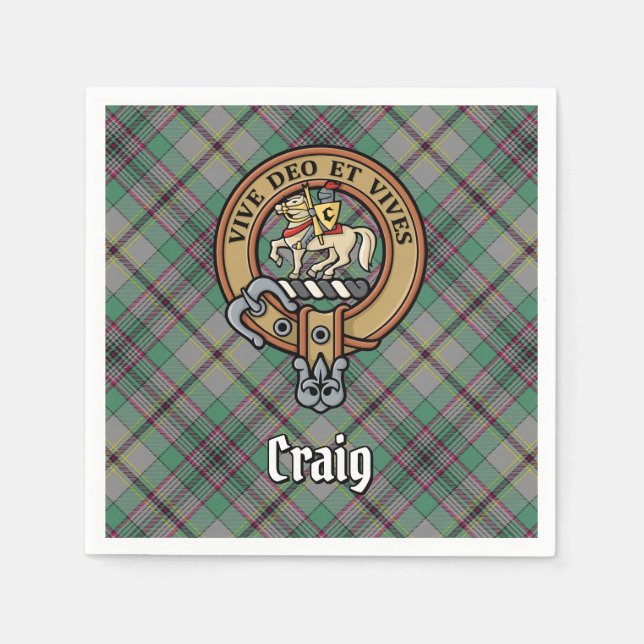 Guardanapo De Papel Clan Craig Crest sobre Tartan (Frente)