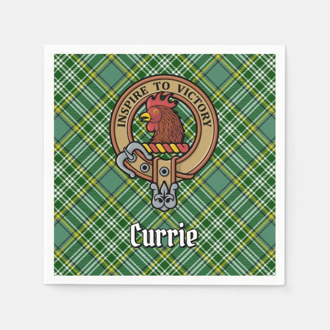 Guardanapo De Papel Clan Currie Rooster Crest sobre Tartan (Frente)