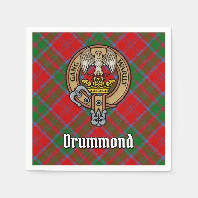 Guardanapo De Papel Clan Drummond Crest sobre Tartan (Frente)