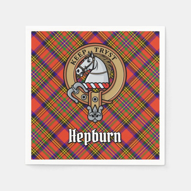 Guardanapo De Papel Clan Hepburn Crest sobre Tartan (Frente)