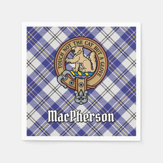 Guardanapo De Papel Clan MacPherson Crest sobre Blue Dress Tartan (Frente)