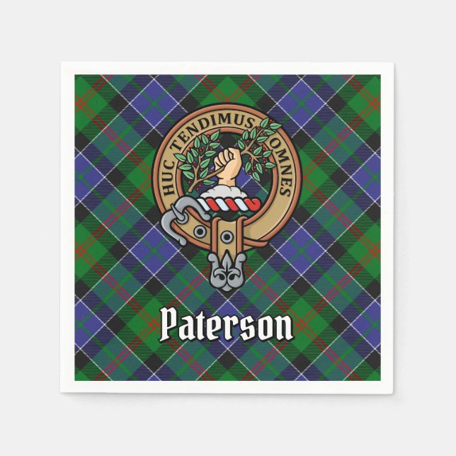 Guardanapo De Papel Clan Paterson Crest sobre Tartan (Frente)
