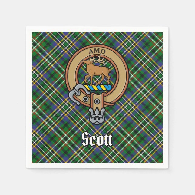 Guardanapo De Papel Clan Scott Crest sobre Green Tartan (Frente)