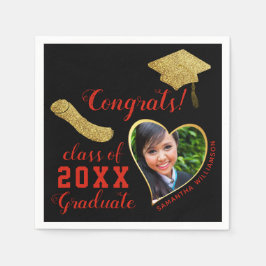 Guardanapo De Papel Classe 2025 Formando Foto Preto Graduação Dourada 