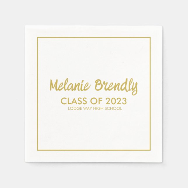 Guardanapo De Papel Classe De 2023 Graduação Dourada Escrita De Pincel (Frente)