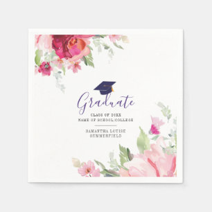 Guardanapo De Papel Classe de 2023 Graduação - Placa Floral Rosa-Chic