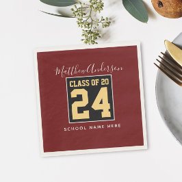 Guardanapo De Papel Classe de 2024 Burgundy Black and Dourado Graduati