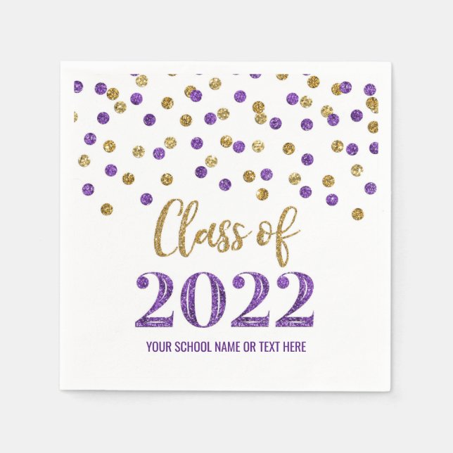 Guardanapo De Papel Classe de Confetti Dourado Roxo de 2022 (Frente)