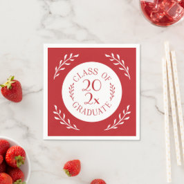 Guardanapo De Papel Classe De Formando 2025, Vermelho Branco, Botânico